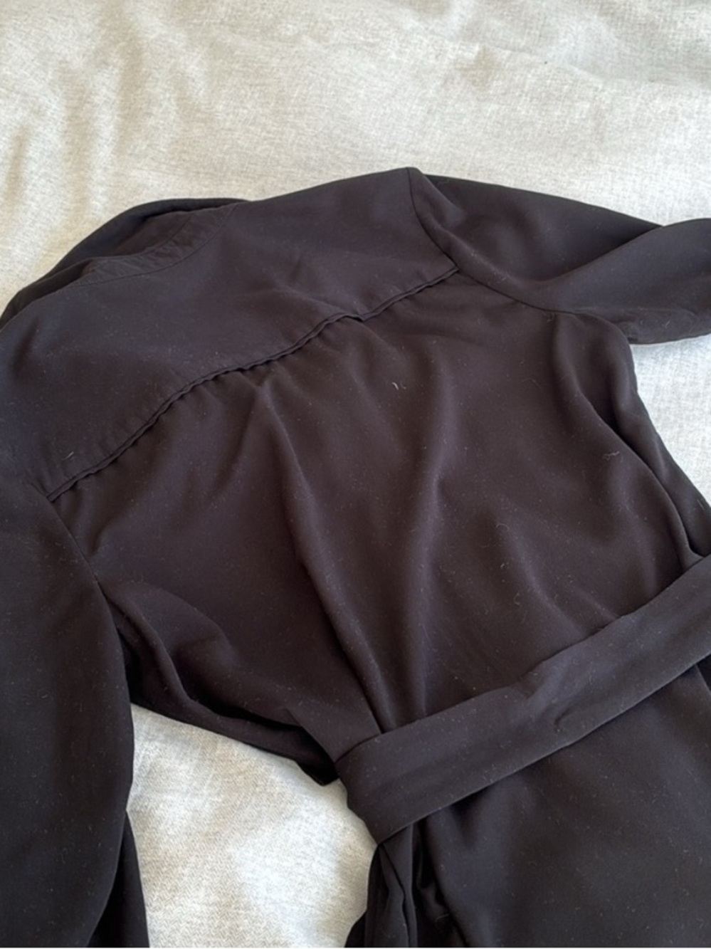 Halston Heritage Black Long-Sleeve Button-Front Shirt Dress with Waist Tie - Picture 4 of 9
